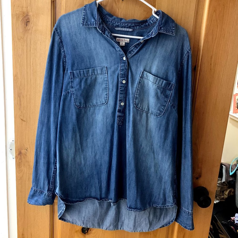 Merona Denim 3/4 Henley Shirt XL